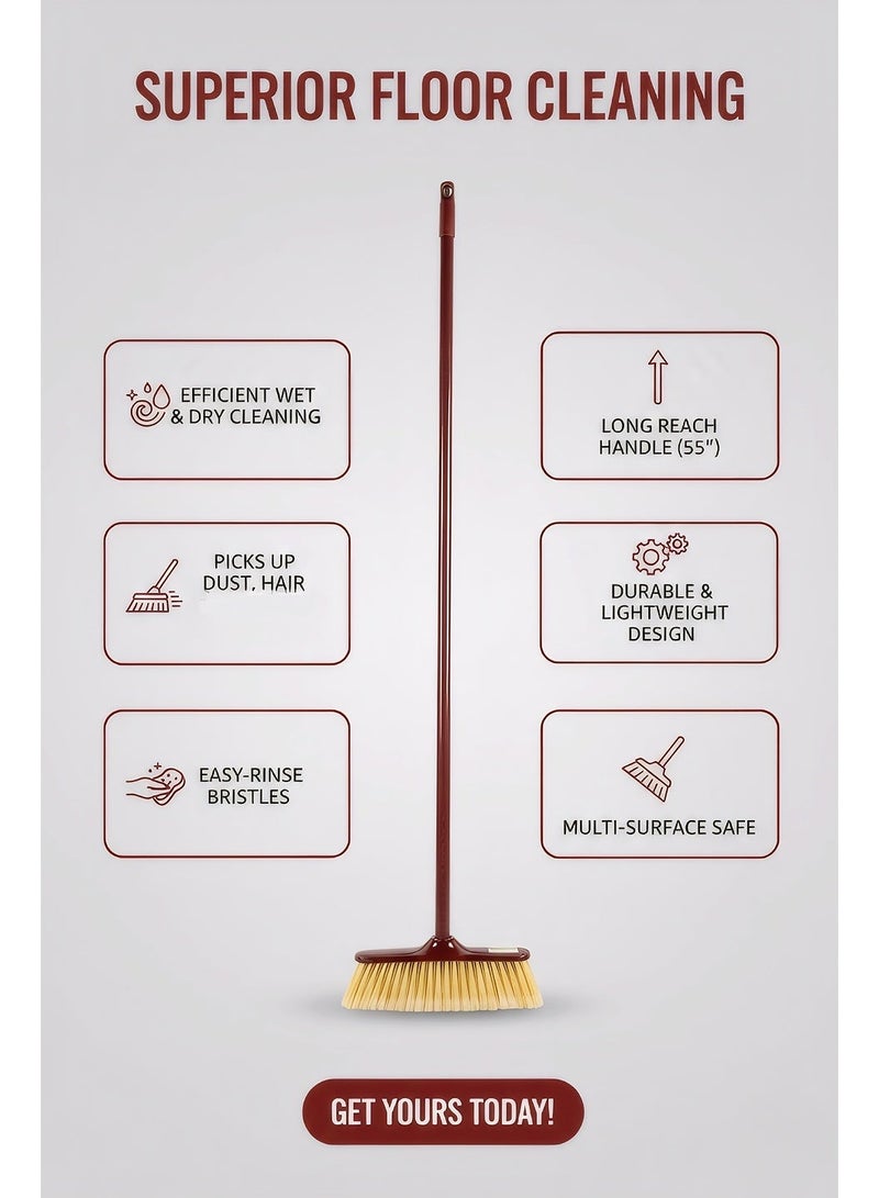 Sweet Home Heavy Duty Floor Broom with Long Handle | Hard Bristle Cleaning Broom for Home, Kitchen, Office, Bathroom & Outdoor Use - Image 3